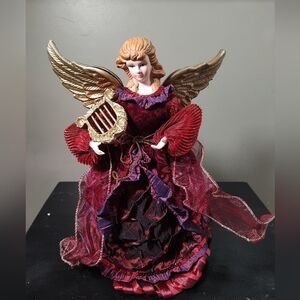Home For The Holiday Elegant Angel Figurine with Gold Wings With Harp Tree Toppe